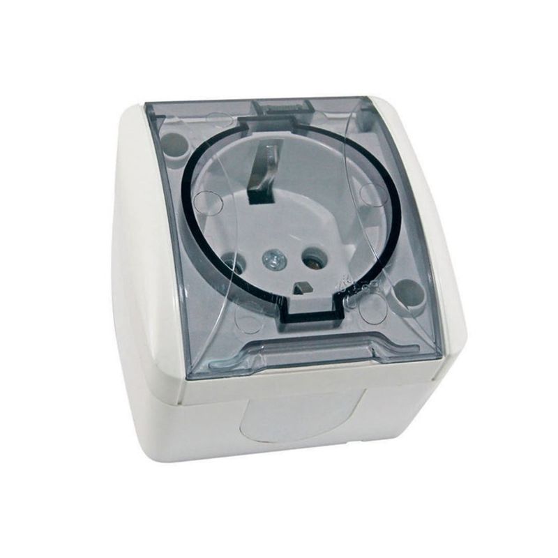 Розетка одноместная накладная с заземлением с крышкой Селигер белая IP54 TDM