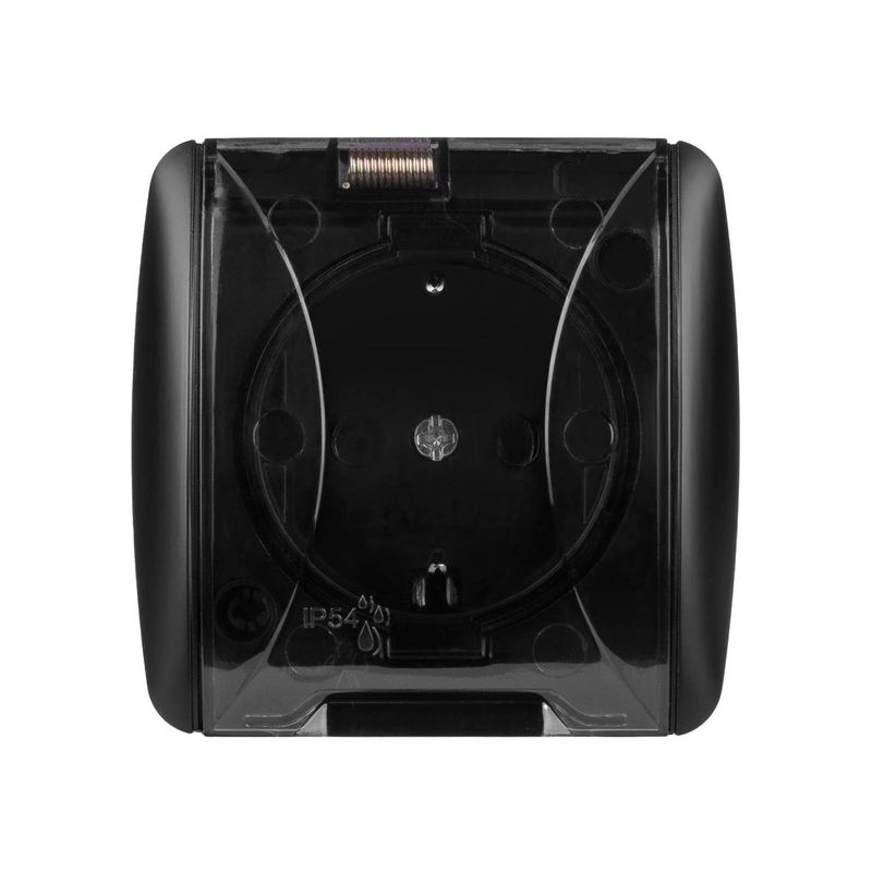 Розетка одноместная накладная с заземлением с крышкой Селигер графит IP54 TDM