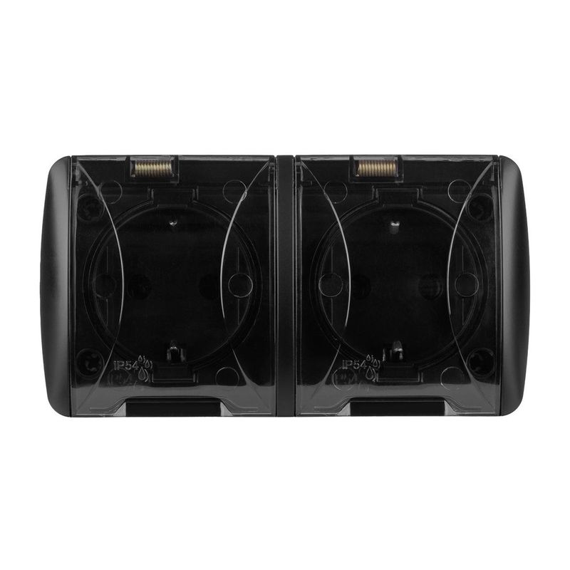 Розетка двухместная накладная с заземлением с крышкой Селигер графит IP54 TDM