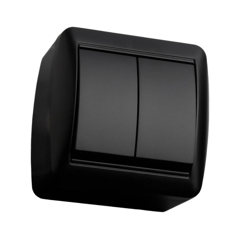 Выключатель двухклавишный накладной Селигер графит IP44 TDM