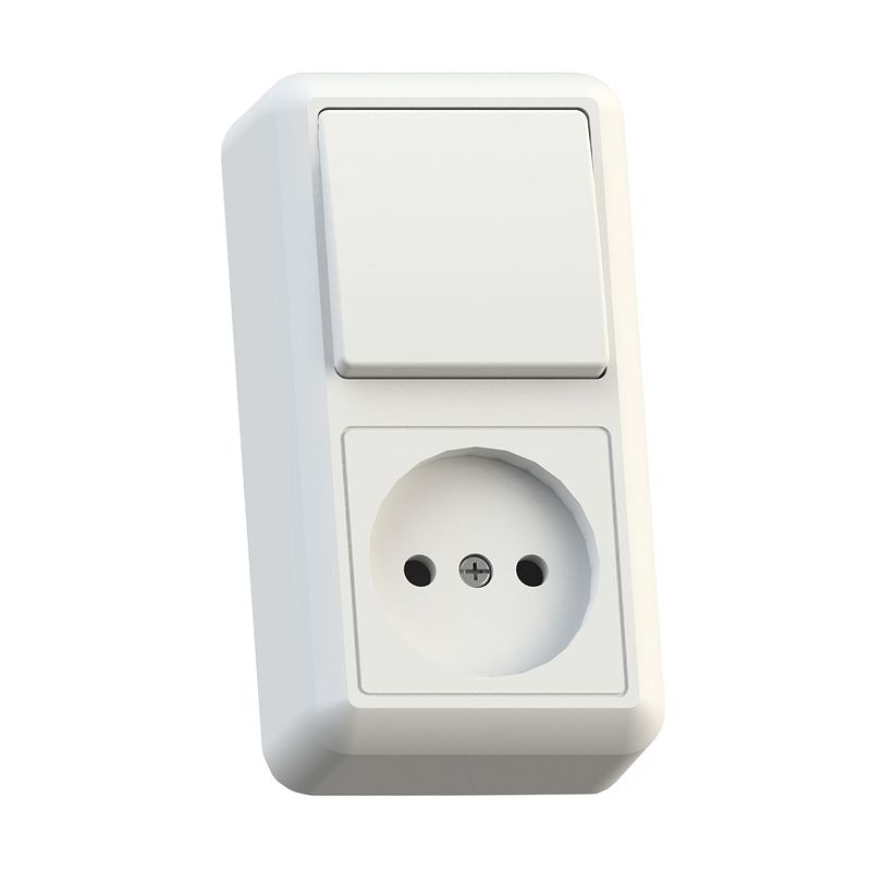 Блок (одноклавишный выключатель+розетка без заземления) белый 16А ОП Оптима