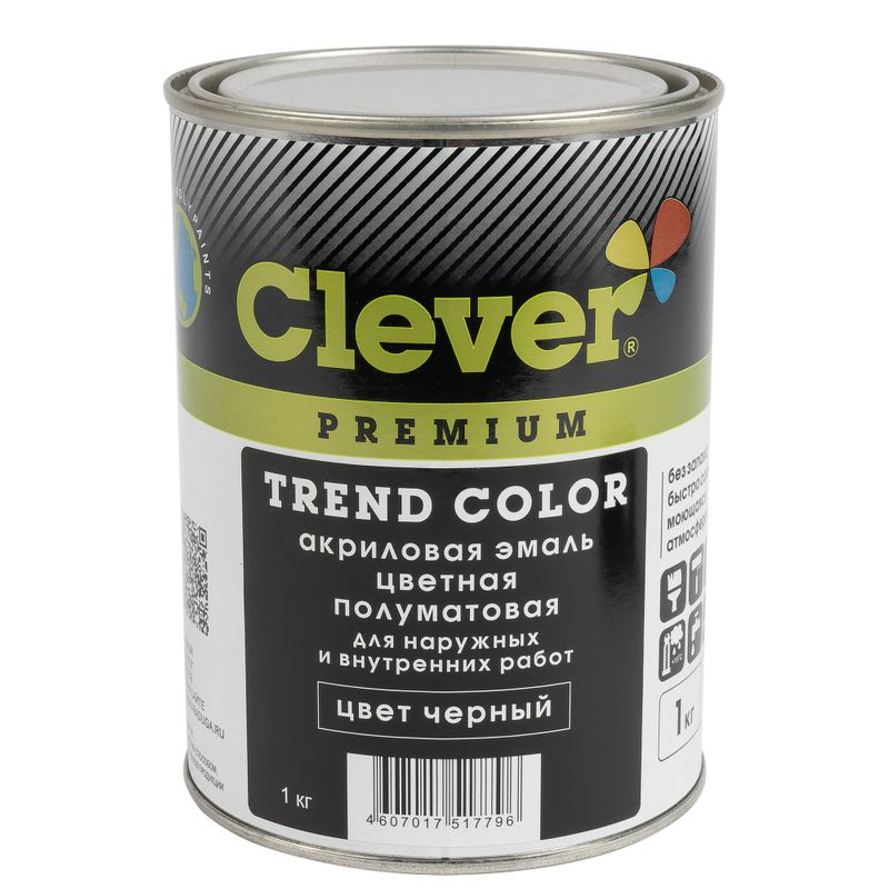 Эмаль акриловая универсальная Clever черная полуматовая 1кг