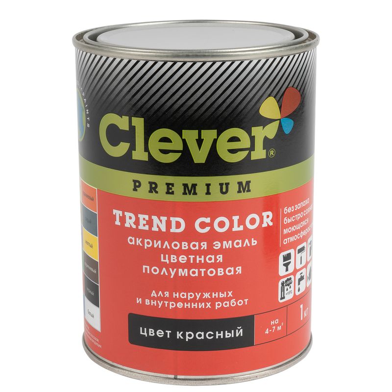 Эмаль акриловая универсальная Clever красная полуматовая 1кг