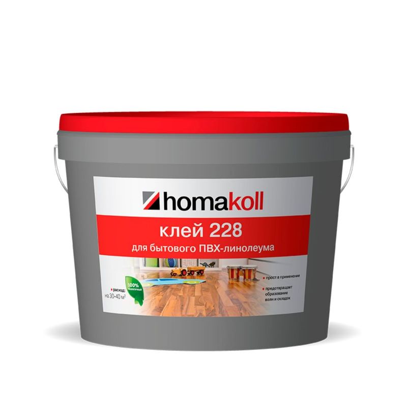 Клей Homakoll для ПВХ покрытий 228, 4 кг, 300-500 г/м2, для бытового линолеума, морозостойкий, срок хранения 24 мес.