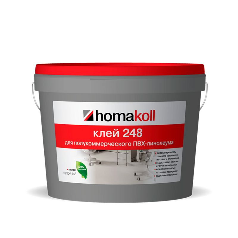 Клей Homakoll для ПВХ покрытий 248, 7 кг, 300-500 г/м2, для коммерческого линолеума , срок хранения 24 мес., морозостойкий