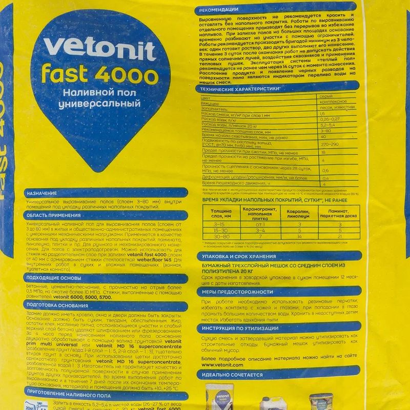 Наливной пол vetonit fast level